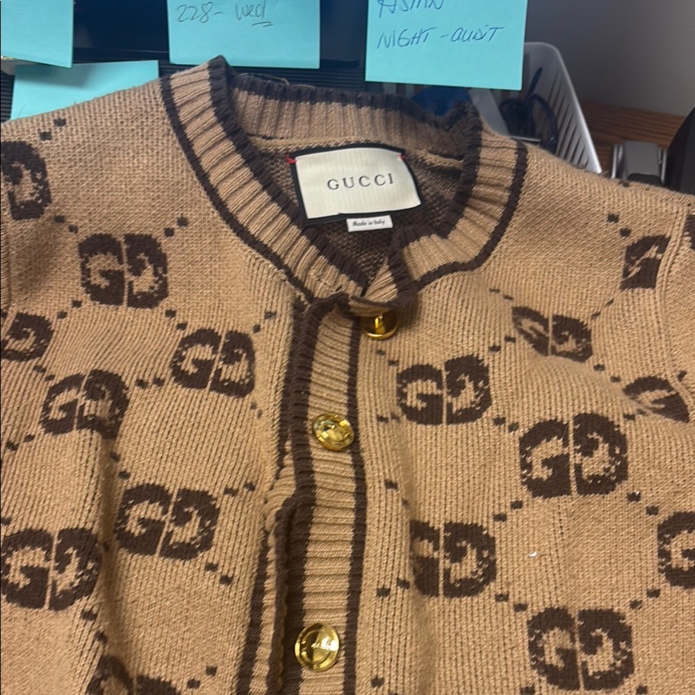 Gucci Beige and Brown Logo Cardigan